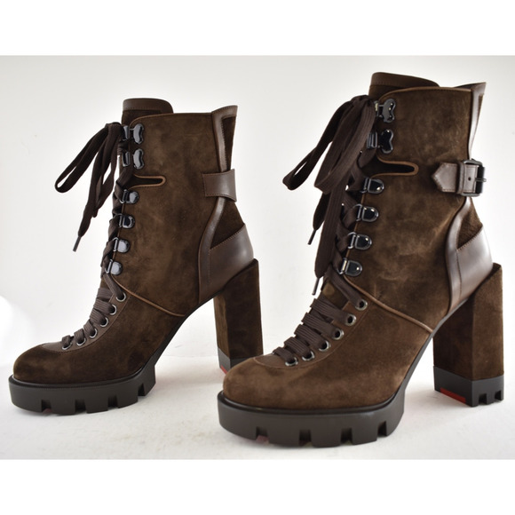 Christian Louboutin Macademia 100 Brown Platform Block Heel Combat Boot 37 - Picture 11 of 14